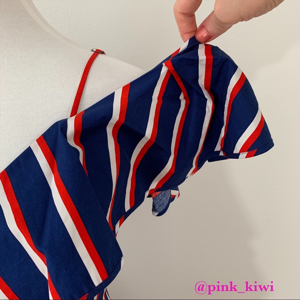 Alice + Olivia Laflora Asymmetrical Striped Ruffle Dress - Picture 3 of 13